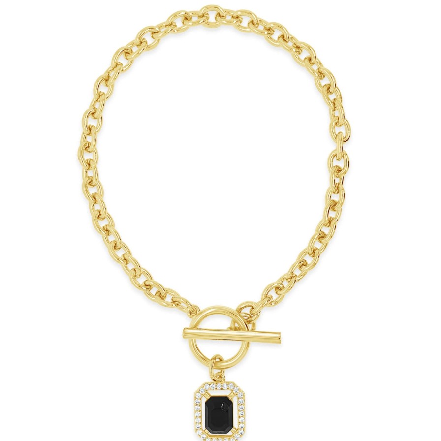 Absolute Absolute Gold Black Square Pendant T Bar Bracelet Online