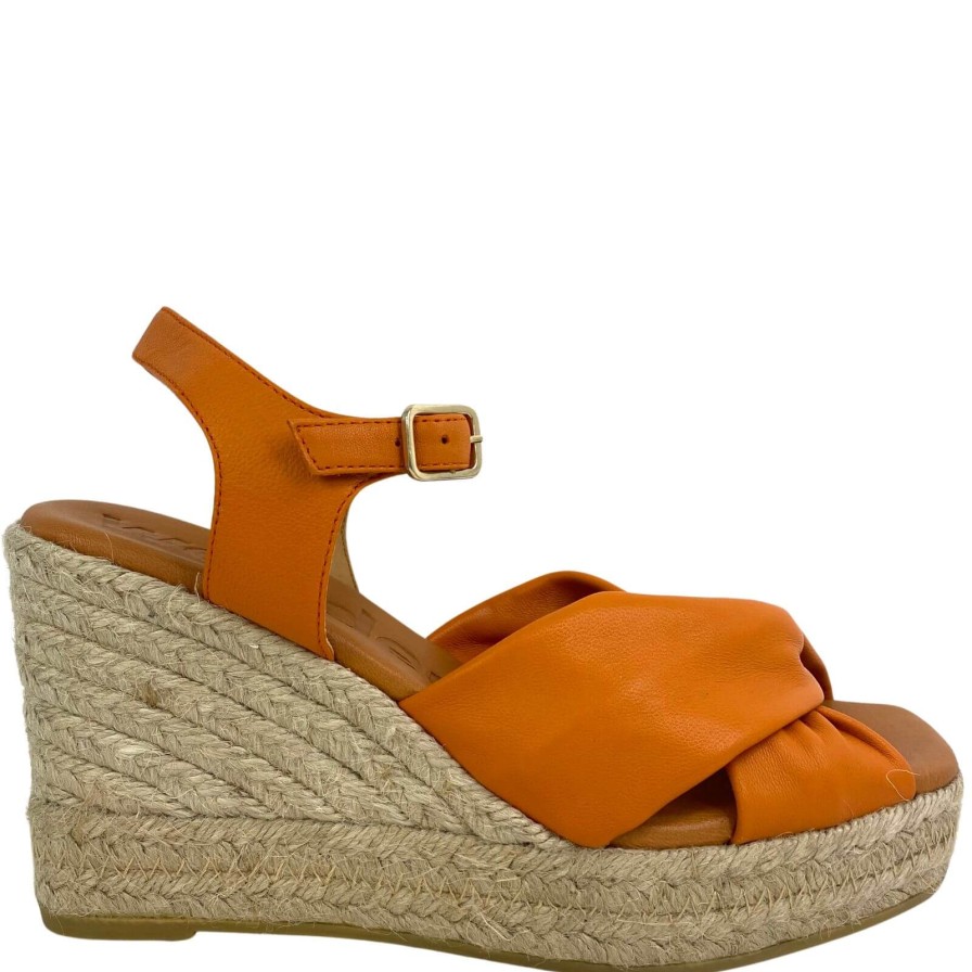 Wonders Wonders Orange Leather Wedge Sandals Clearance