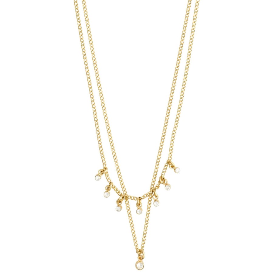 Pilgrim Pilgrim Sia Gold Crystal Double Chain Necklace Wholesale