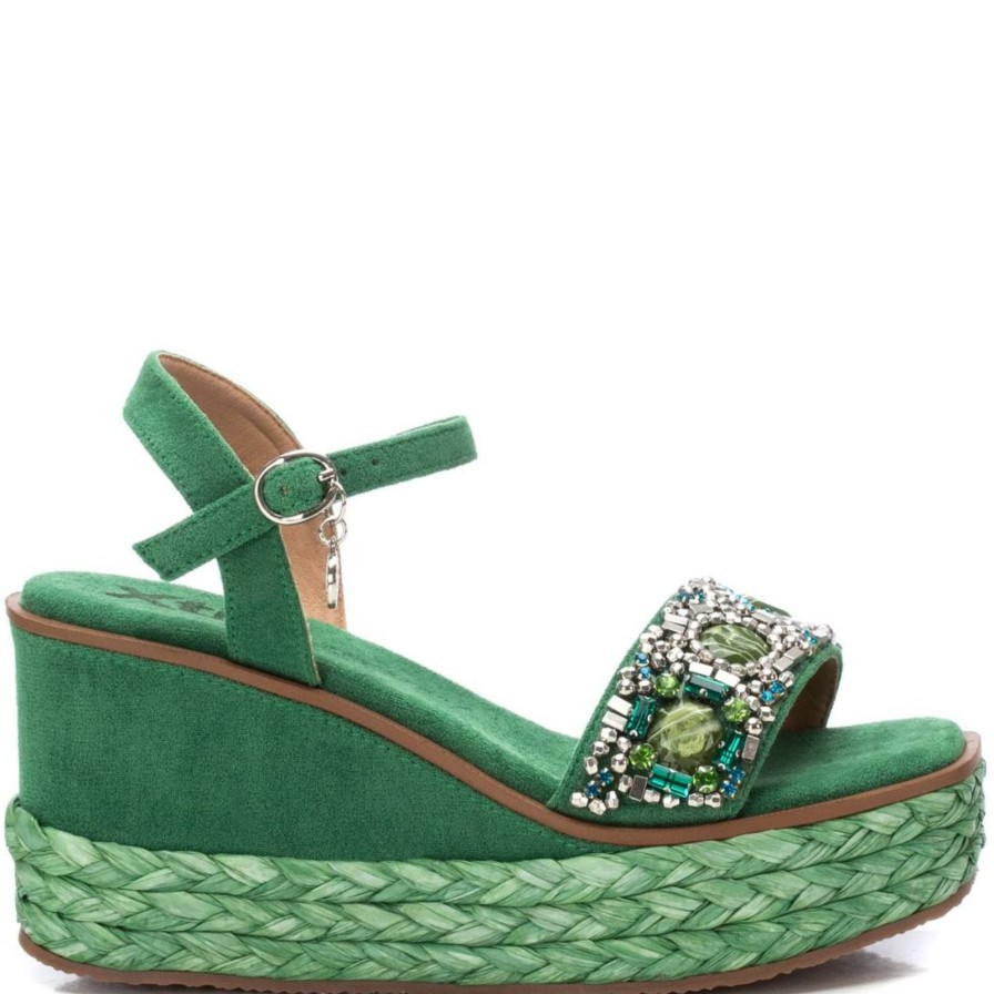 XTI Xti Green Beaded Wedge Sandals Clearance