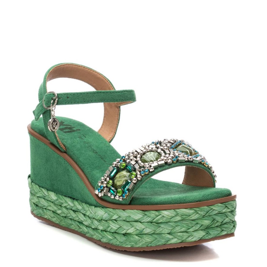 XTI Xti Green Beaded Wedge Sandals Clearance