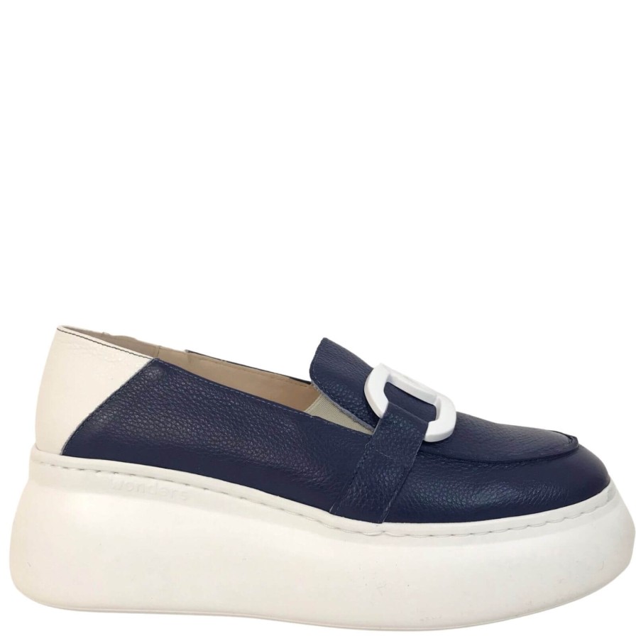 Wonders Wonders Navy Leather Slip On Wedge Shoes Wholesale