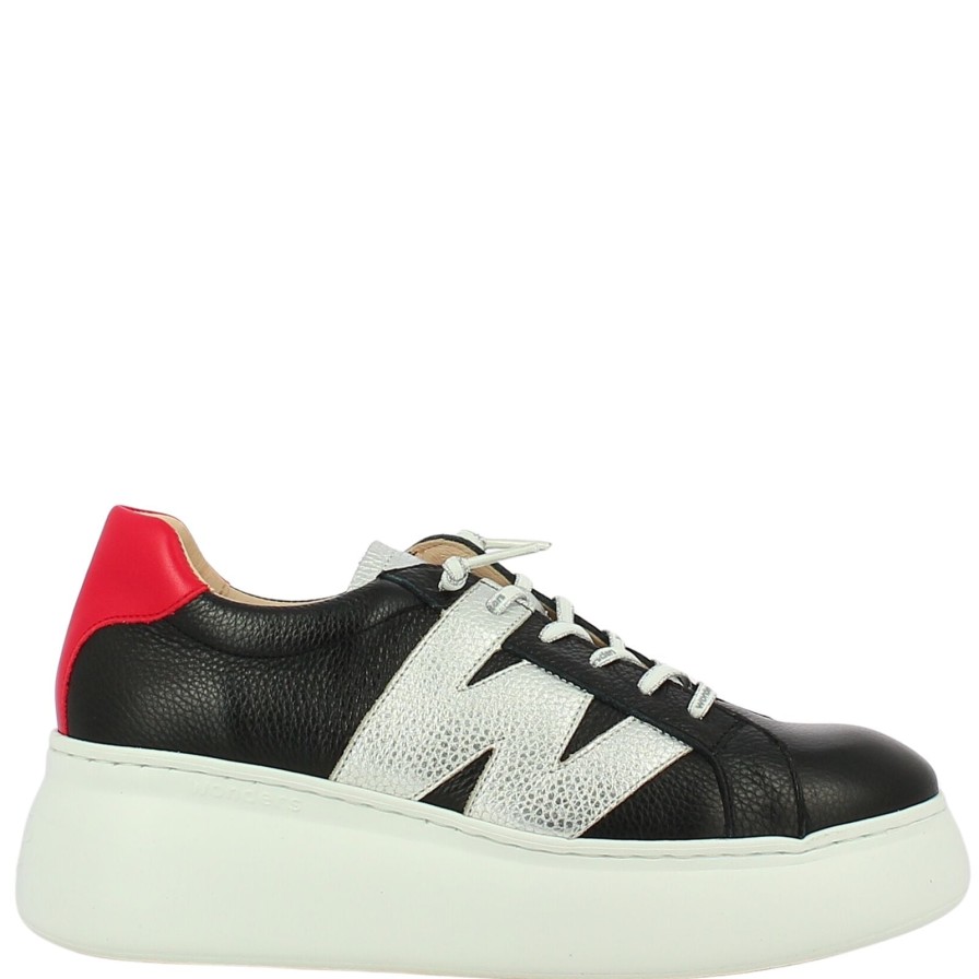 Wonders Wonders Black & Red Leather Brand Lace Sneakers Online