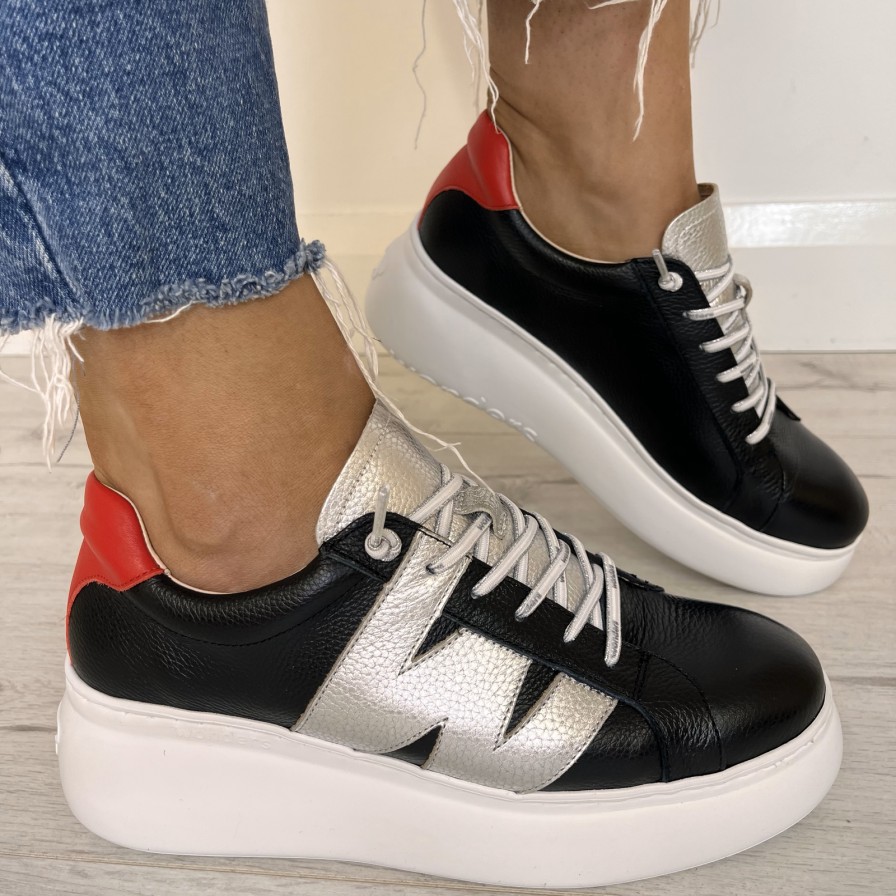 Wonders Wonders Black & Red Leather Brand Lace Sneakers Online