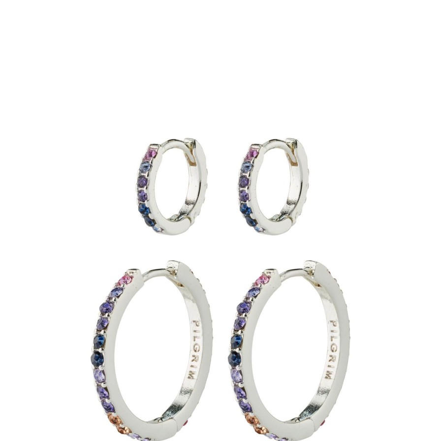 Pilgrim Pilgrim Reign Silver & Blue Hoop Earring Set New