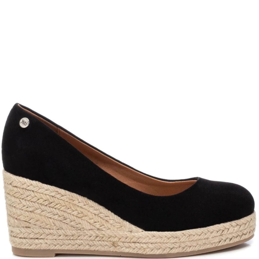 XTI Xti Black Suede Espadrille Wedges New