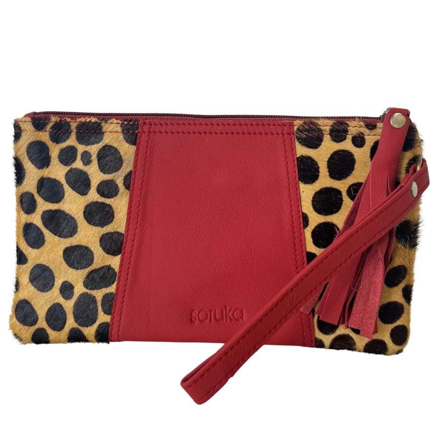 Soruka Soruka Jenna Leather Tassel Pouch - Red/Large Dot Clearance