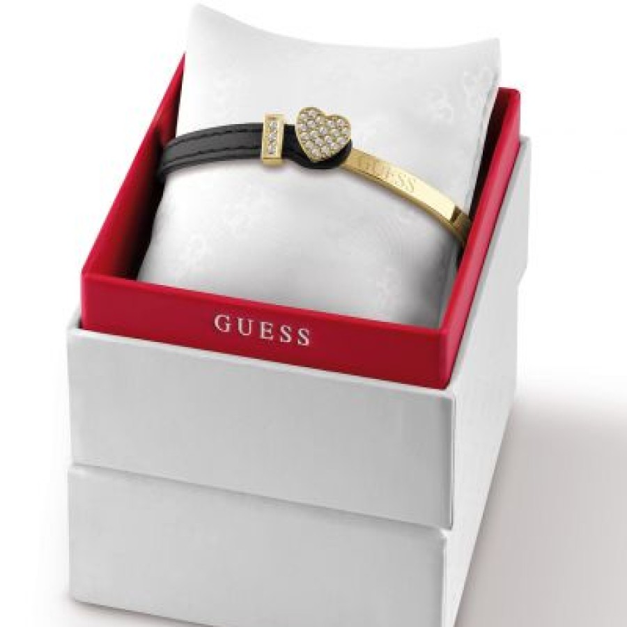 Guess Guess Gold & Black Leather Bangle Clearance