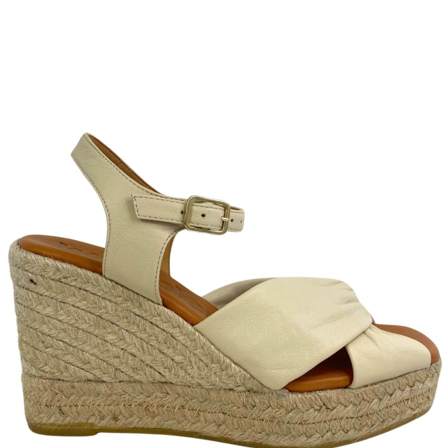 Wonders Wonders Cream Leather Wedge Sandals Clearance