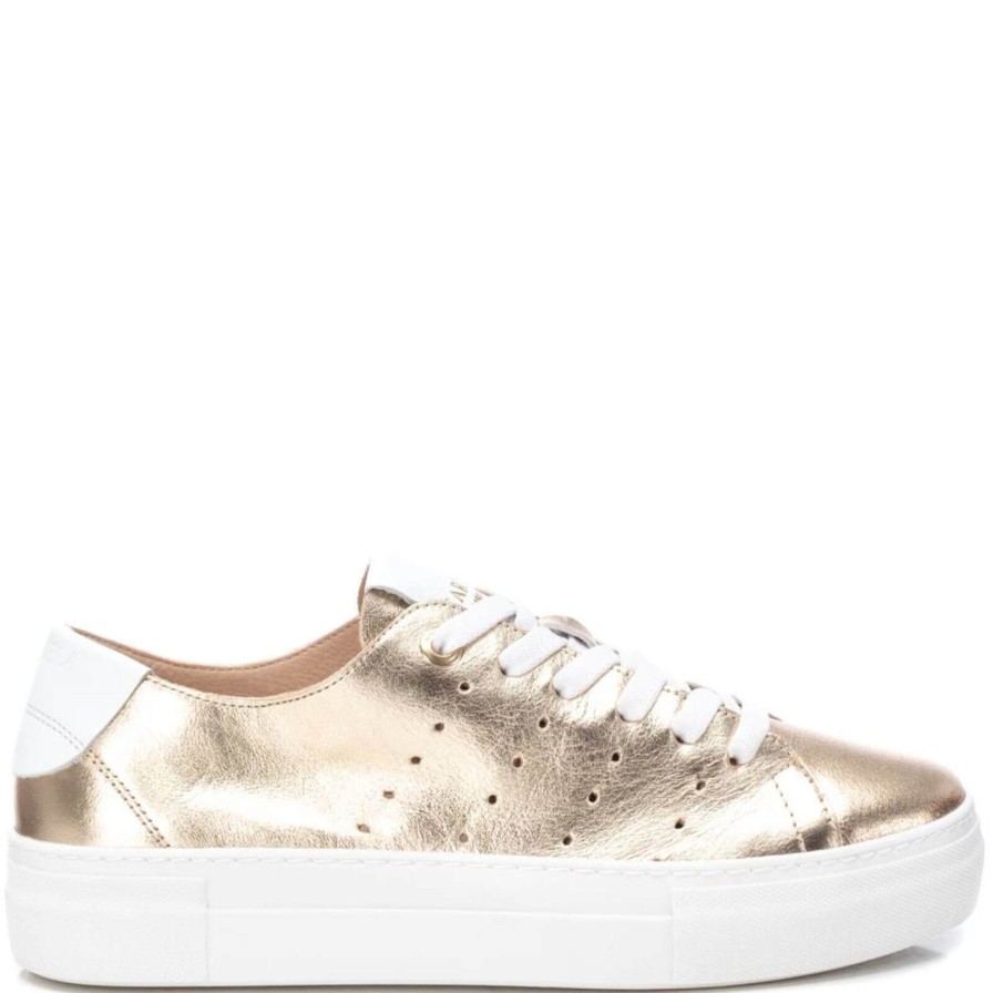 Carmela Carmela Gold Leather Flat Form Sole Sneakers Hot