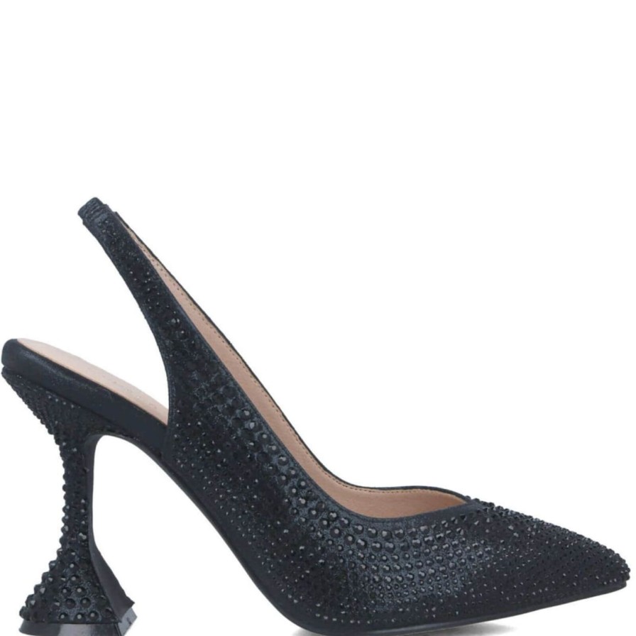 Menbur Menbur Black Jewelled Fluted Heel Sling Back Shoes Online