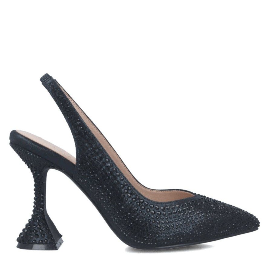 Menbur Menbur Black Jewelled Fluted Heel Sling Back Shoes Online