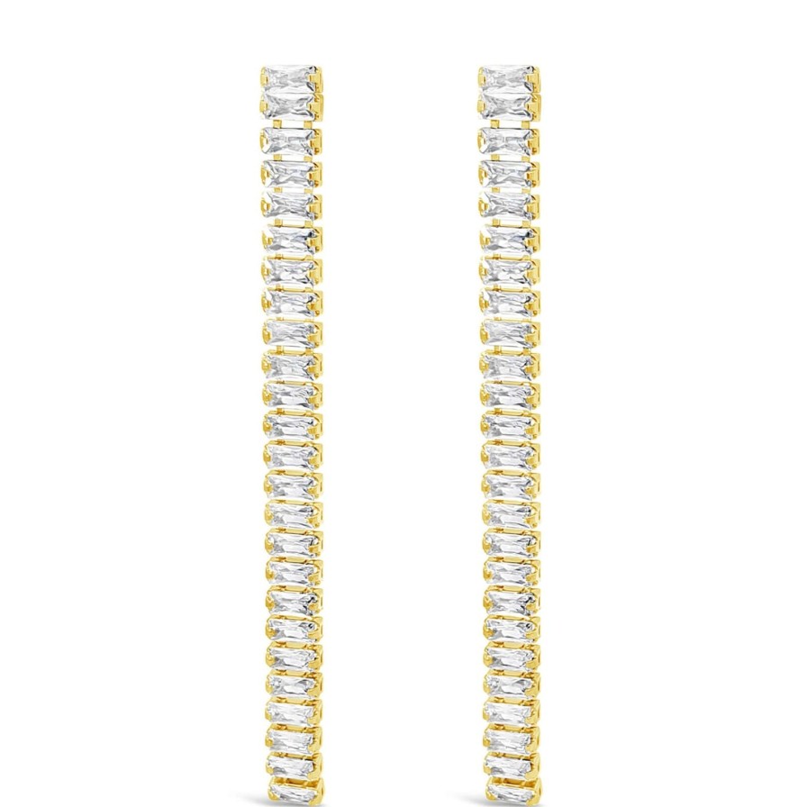 Absolute Absolute Gold & Clear Crystal Baguette Long Drop Earrings Hot