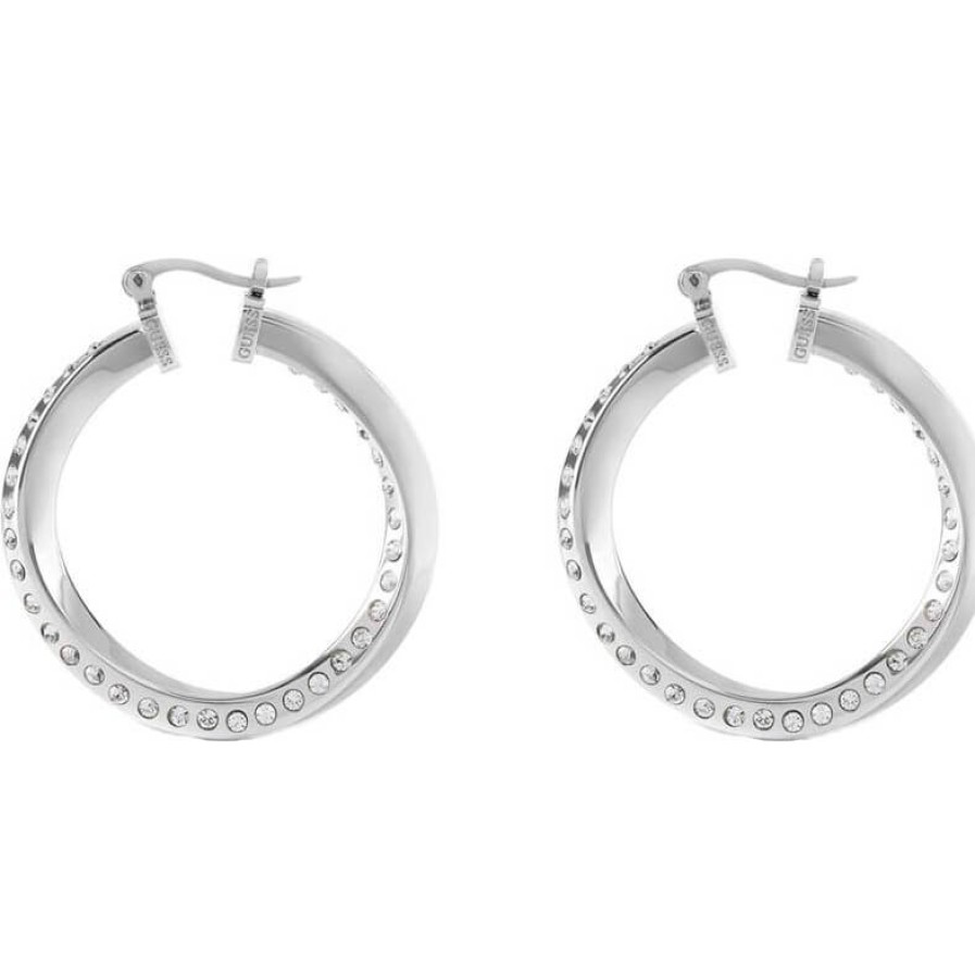 Guess Guess Silver Crystal Hoops Dont Lie Earrings Hot