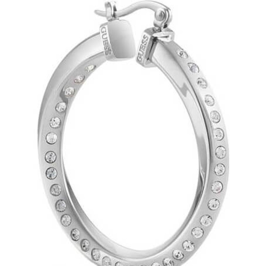 Guess Guess Silver Crystal Hoops Dont Lie Earrings Hot