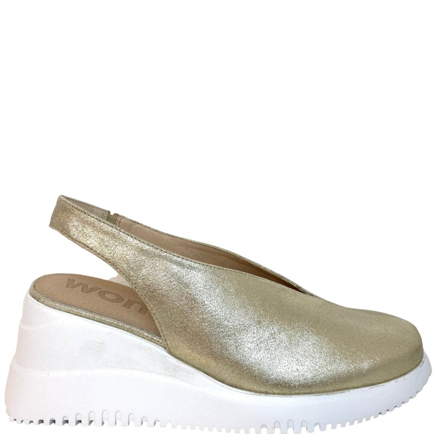 Wonders Wonders Gold Leather Sling Back Wedge Shoes Clearance