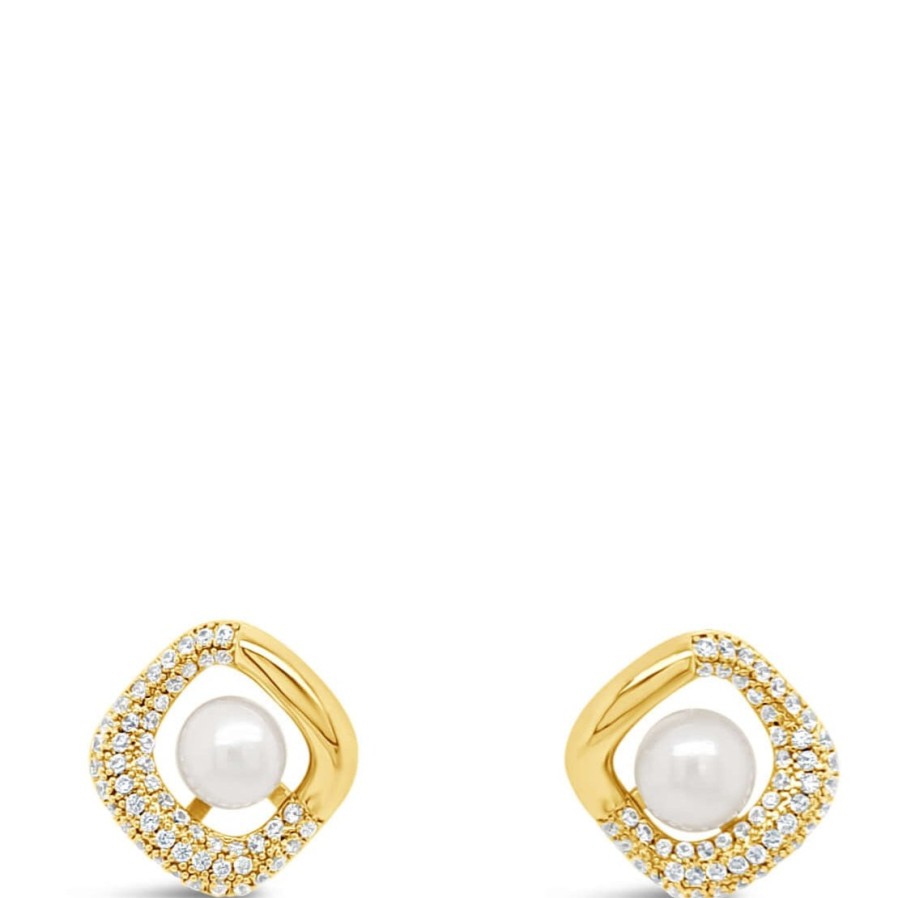 Absolute Absolute Gold Pearl Halo Stud Earrings Online