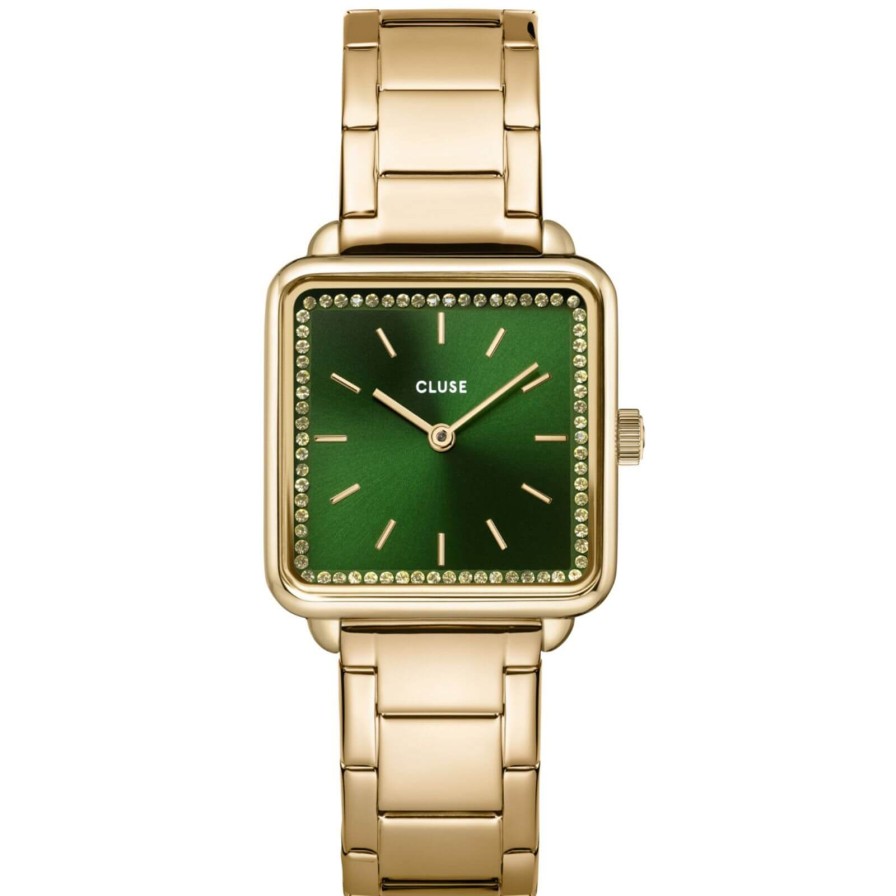 Cluse Cluse La Tetragone Gold Bracelet Square Watch - Green Clearance