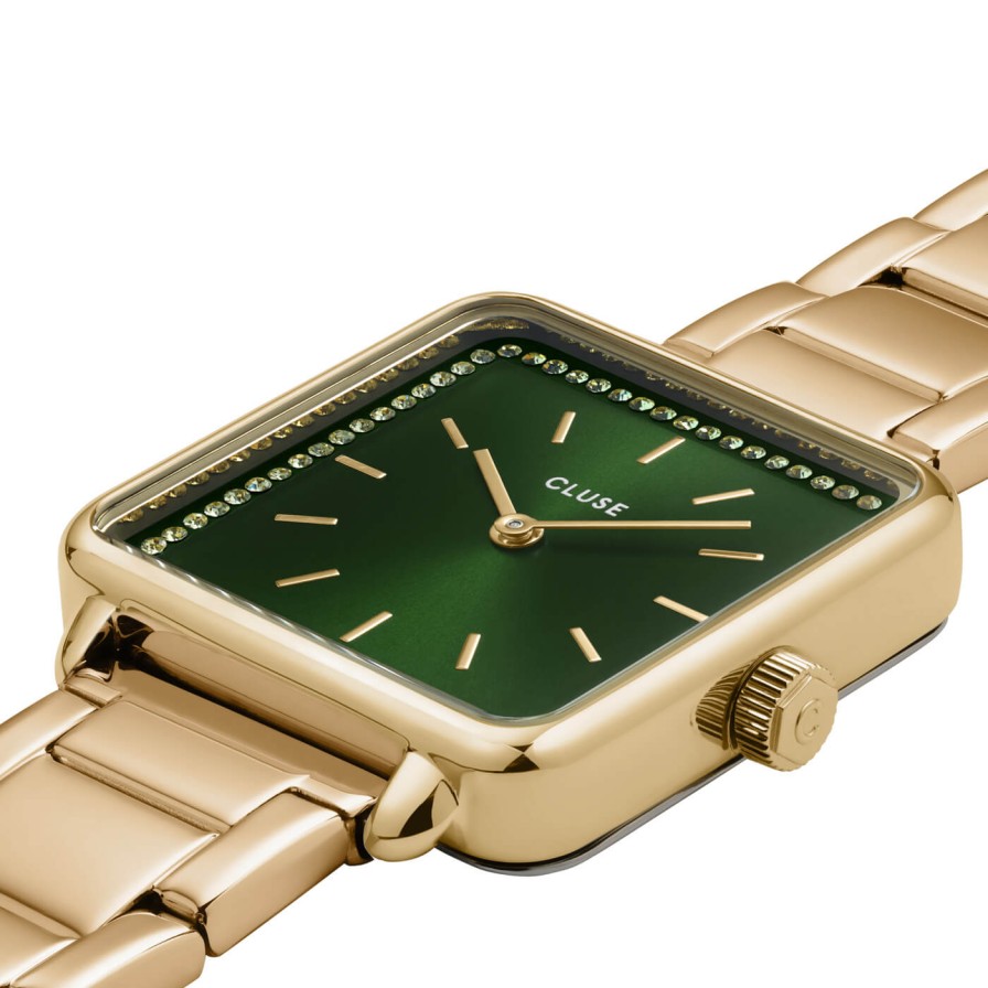 Cluse Cluse La Tetragone Gold Bracelet Square Watch - Green Clearance