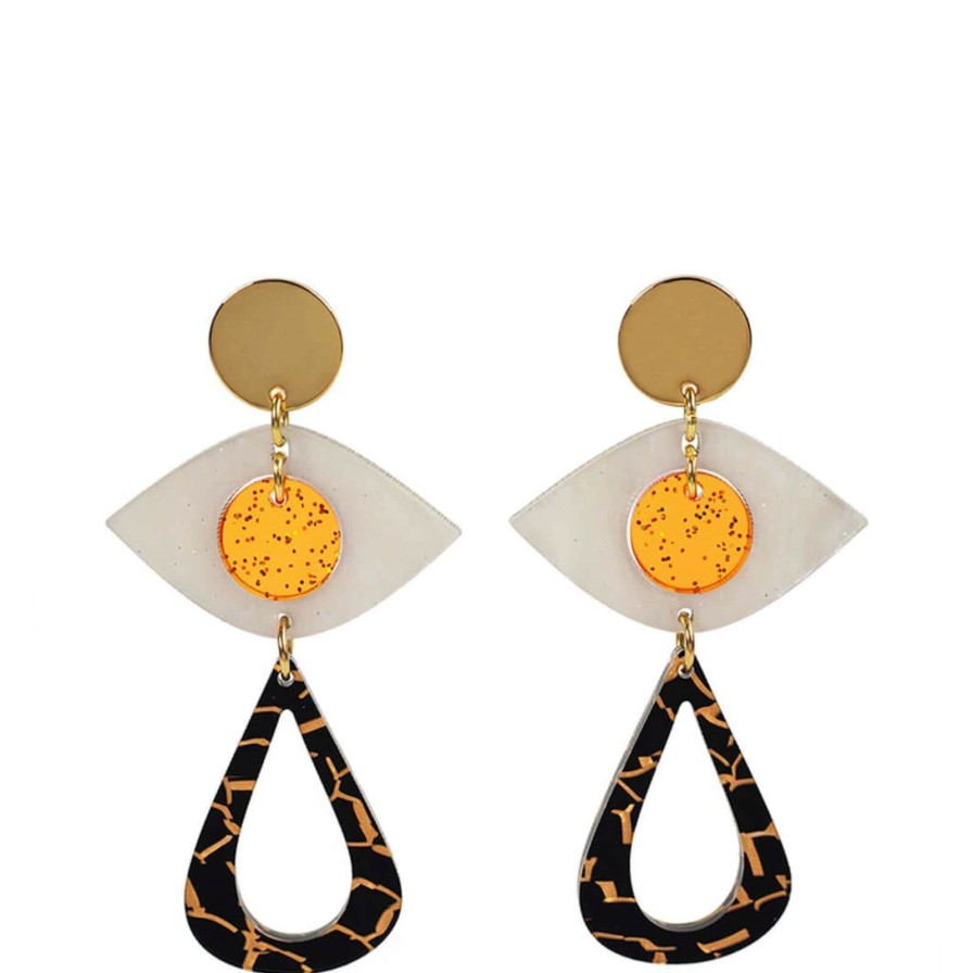 TooLally Toolally Eye Motif Drop Earrings - Orange & Black Wholesale