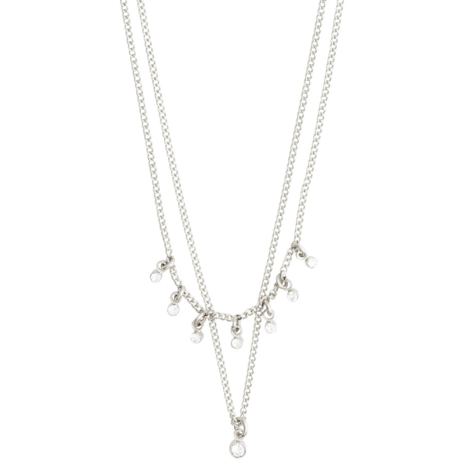 Pilgrim Pilgrim Sia Silver Crystal Double Chain Necklace Online