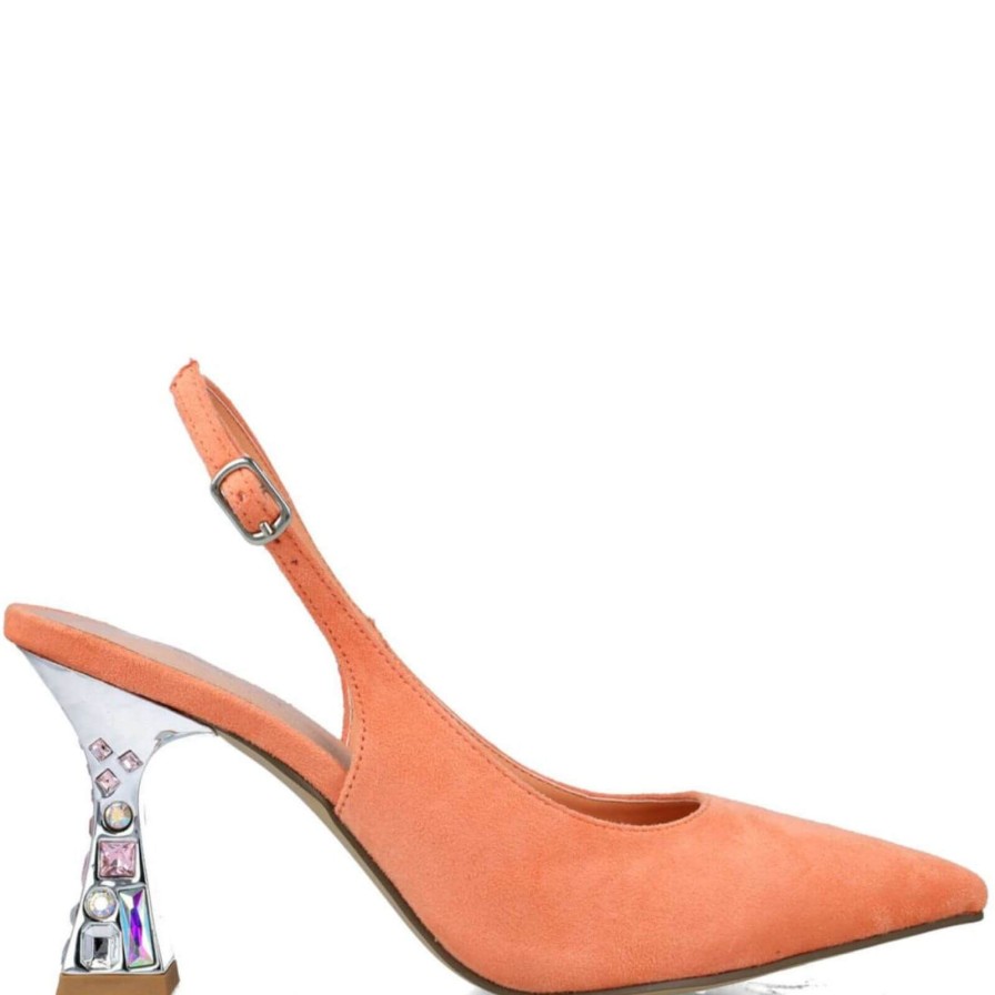 Menbur Menbur Orange Jewelled Heel Pointed Toe Shoes Wholesale