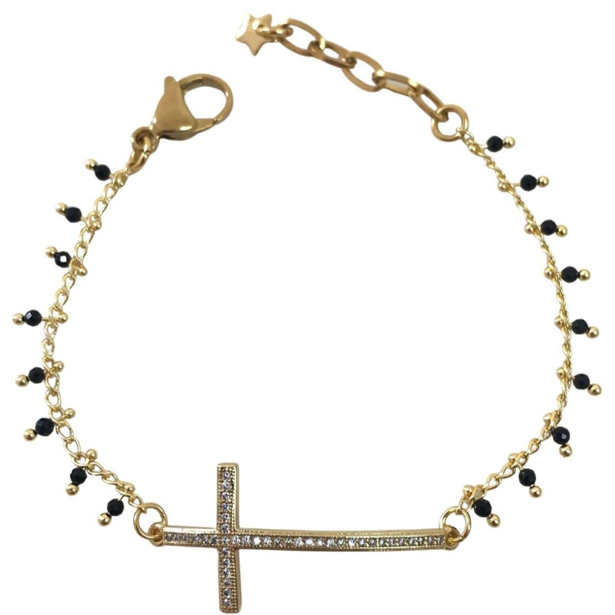 Angela D'Arcy Angela D'Arcy Gemstone Gold Cross Bracelet - Agate Wholesale