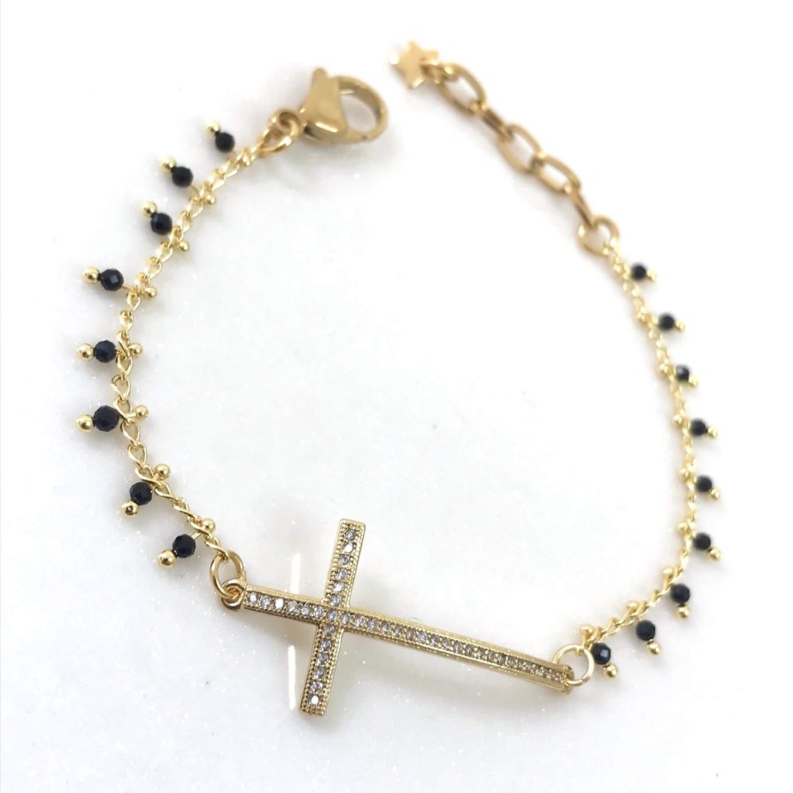 Angela D'Arcy Angela D'Arcy Gemstone Gold Cross Bracelet - Agate Wholesale