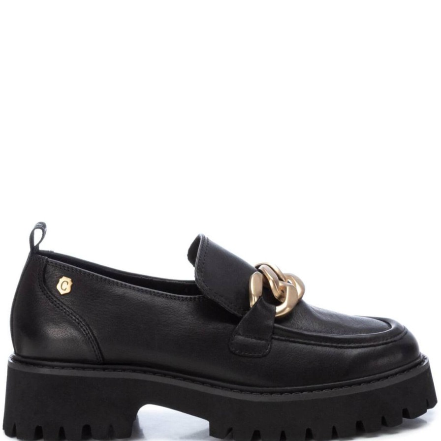 Carmela Carmela Black Leather Gold Curb Chain Chunky Loafers Hot