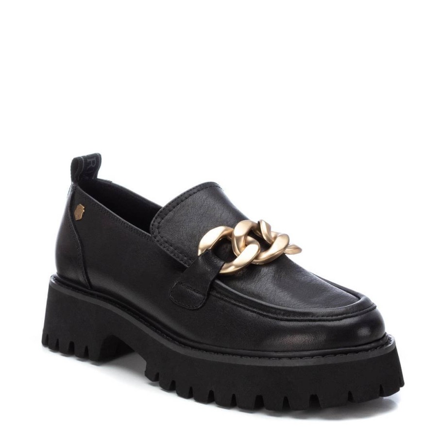 Carmela Carmela Black Leather Gold Curb Chain Chunky Loafers Hot