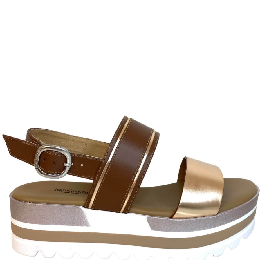 Nero Giardini Nerogiardini Tan & Gold Platform Sandals Online