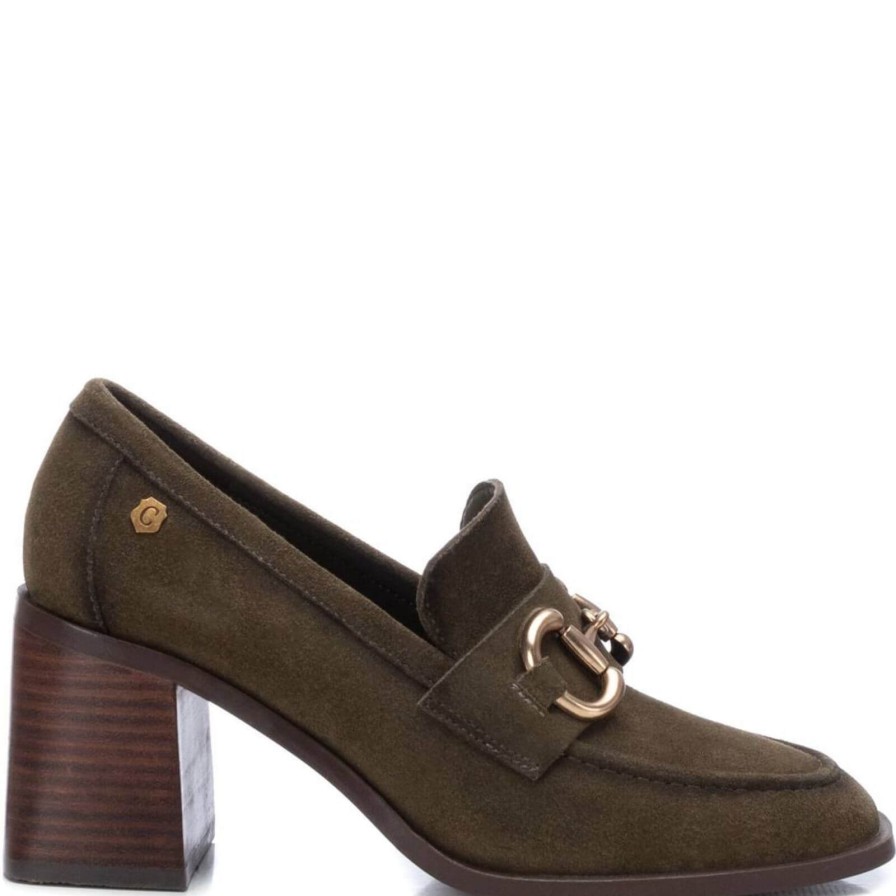 Carmela Carmela Khaki Suede High Heeled Loafers Wholesale