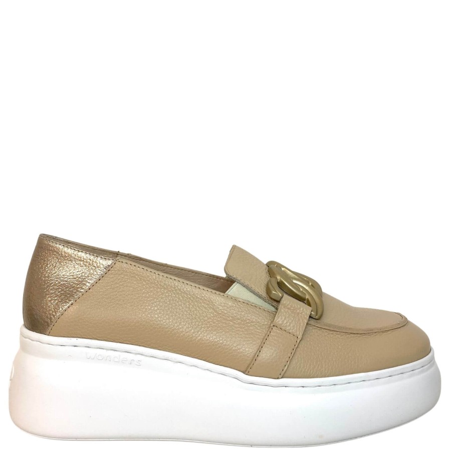 Wonders Wonders Nude Gold Leather Slip On Wedge Shoes Online