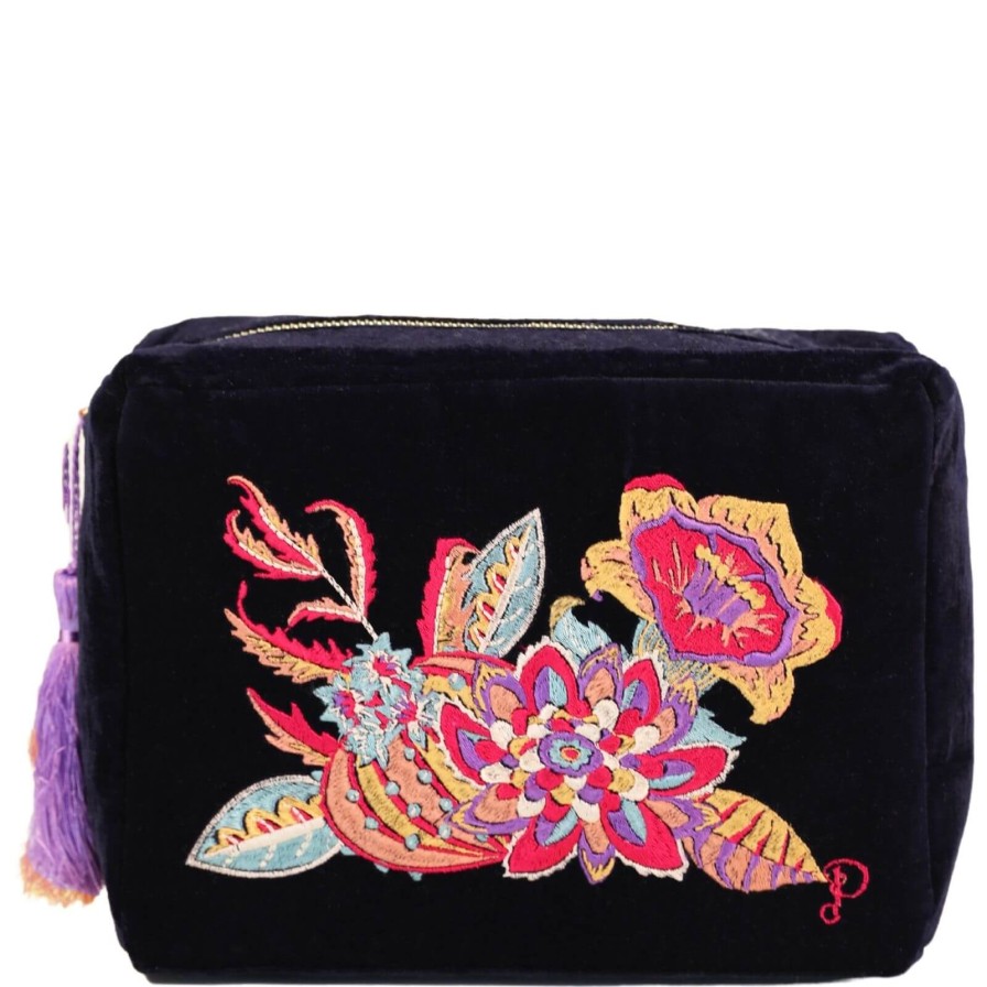 Powder Powder Fantasy Floral Velvet Washbag - Navy Clearance