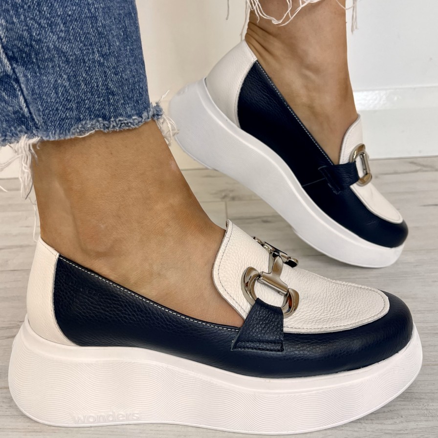 Wonders Wonders Navy Leather Slip On Classic Shoes Online