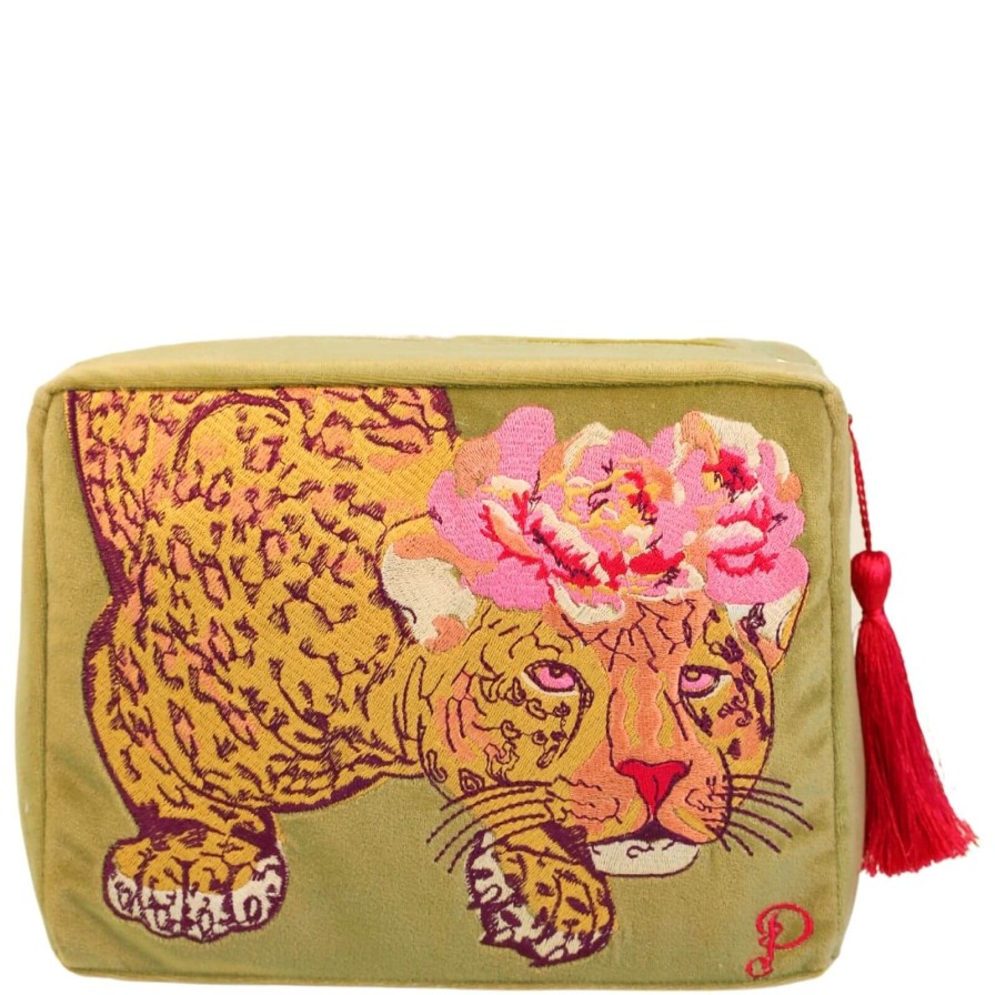 Powder Powder Climbing Leopard Velvet Washbag - Mustard Wholesale