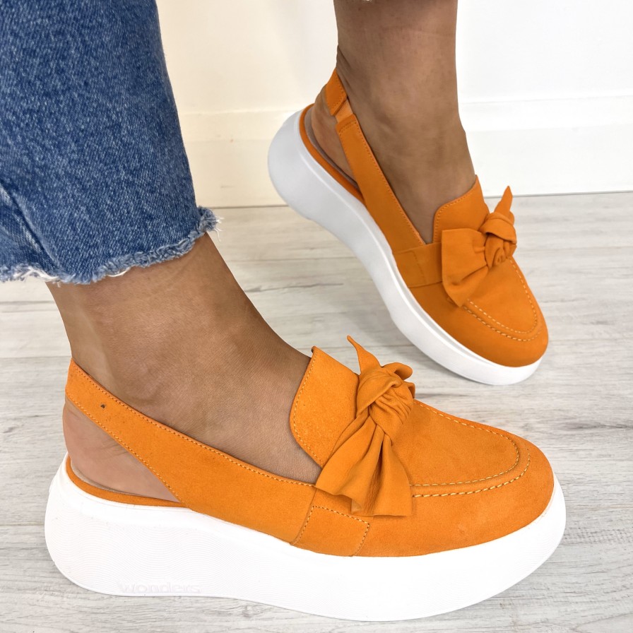 Wonders Wonders Orange Suede Sling Back Shoes Wholesale