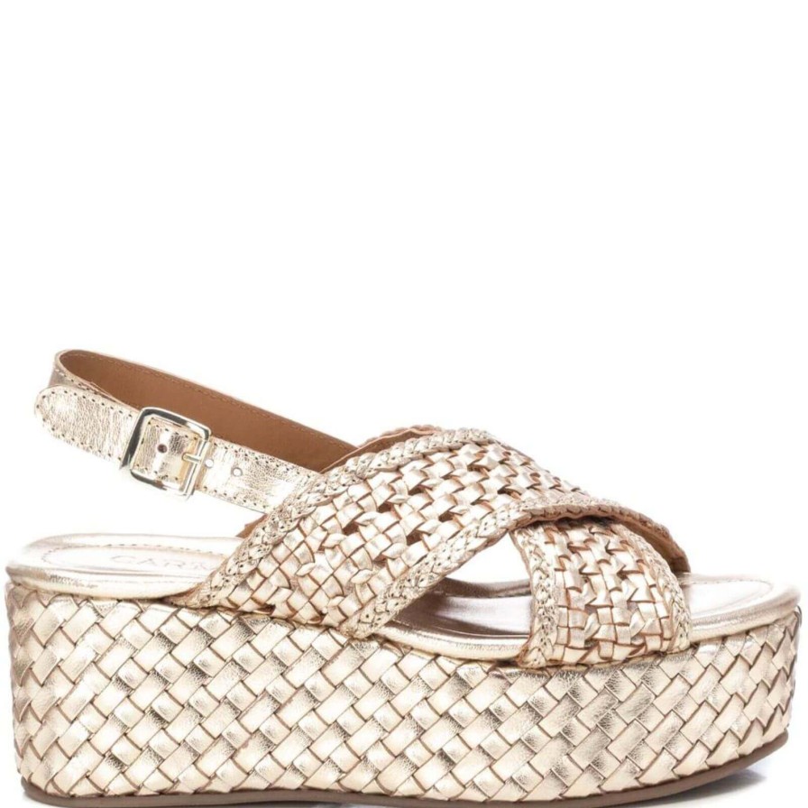 Carmela Carmela Gold Leather Crossover Flatform Sole Sandals Hot