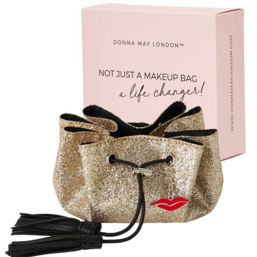 Donna May London Donna May Mini Vegan Drawstring Bag - Gold Sparkle Online