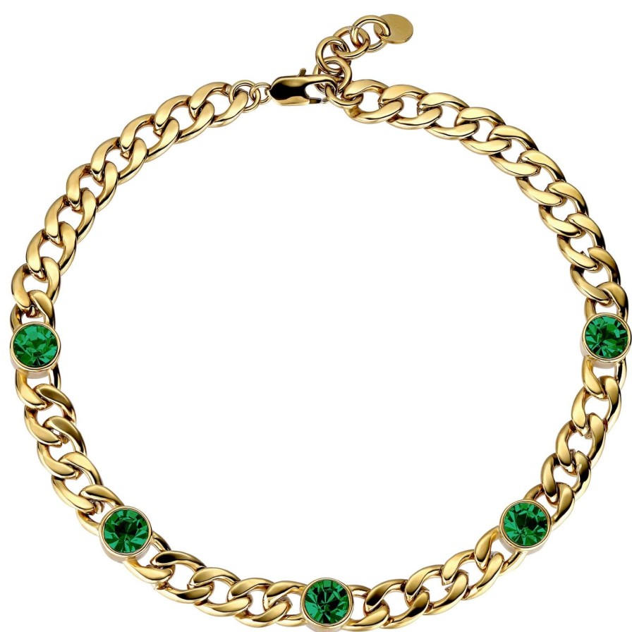 Dyrberg Kern Dyrberg Kern Angelina Gold Chunky Curb Chain Necklace - Emerald Green New