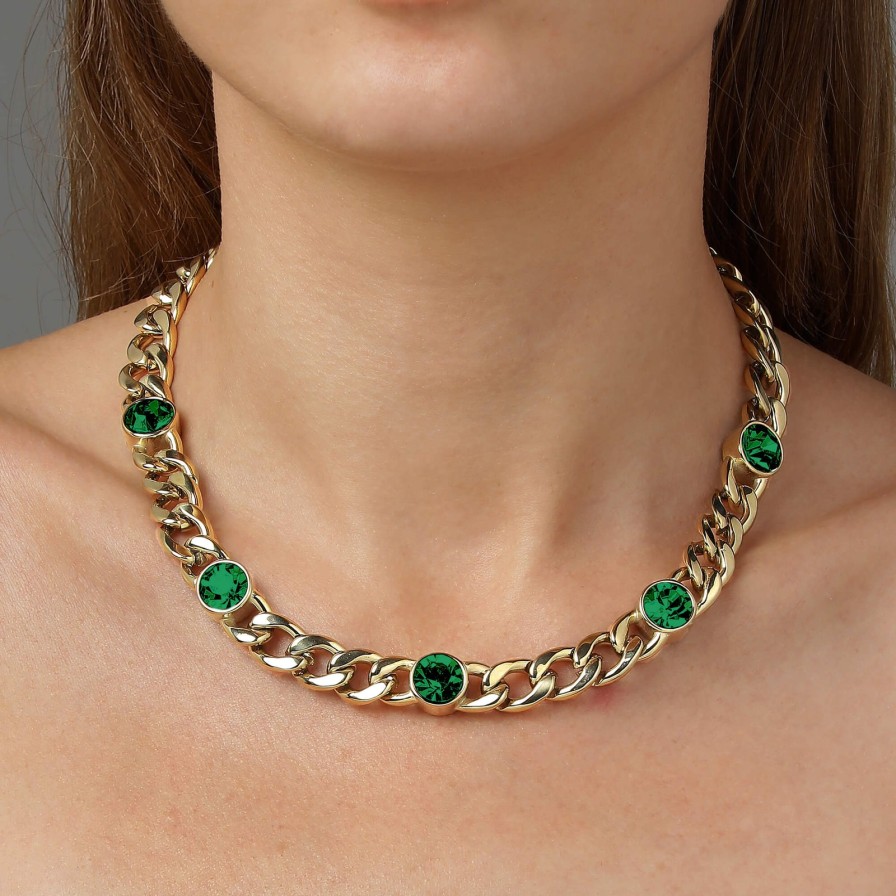 Dyrberg Kern Dyrberg Kern Angelina Gold Chunky Curb Chain Necklace - Emerald Green New