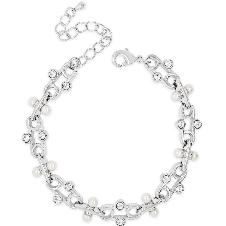 Absolute Absolute Silver Crystal & Pearl Link Bracelet Wholesale