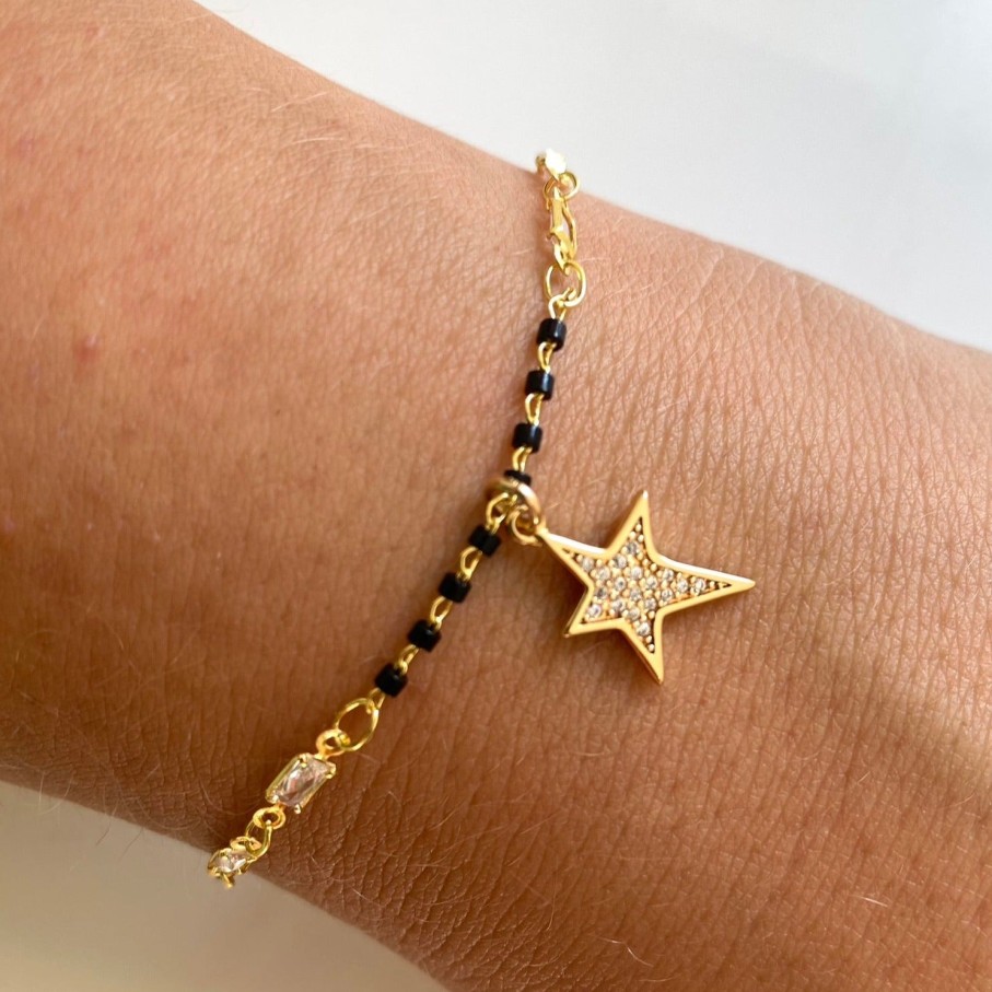 Angela D'Arcy Angela D'Arcy Gold & Black Bead Star Bracelet Best