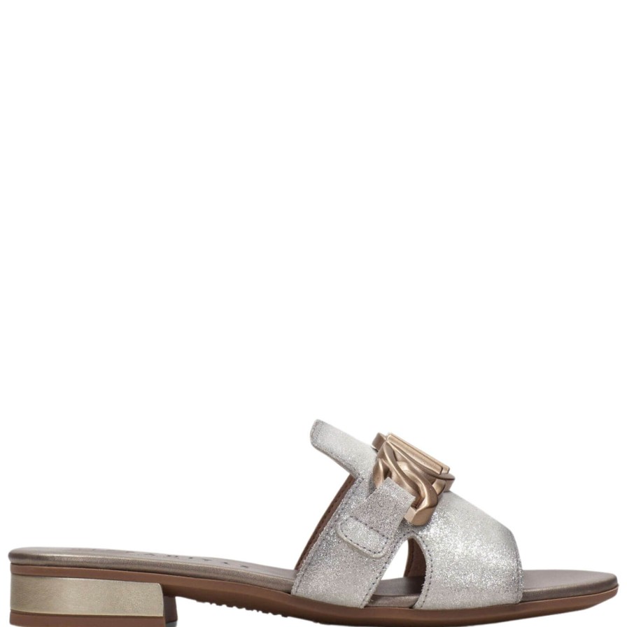 Hispanitas Hispanitas Pale Silver Leather Flat Mules Online