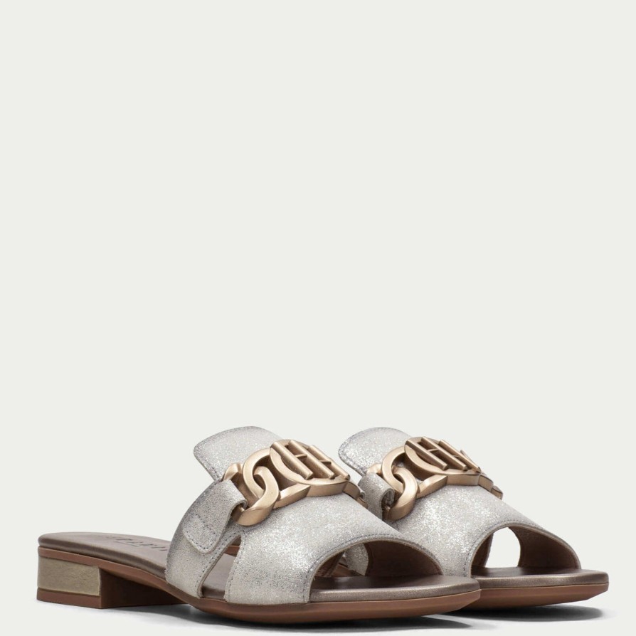 Hispanitas Hispanitas Pale Silver Leather Flat Mules Online