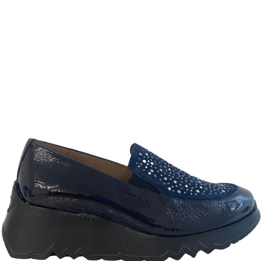 Wonders Wonders Navy Patent Leather Sparkly Slip On Shoes Hot