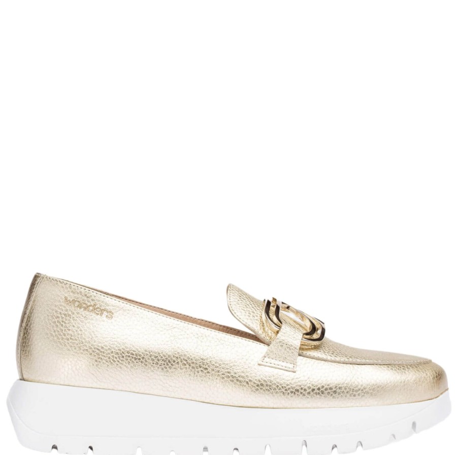 Wonders Wonders Gold Leather Slip On Shoes Clearance