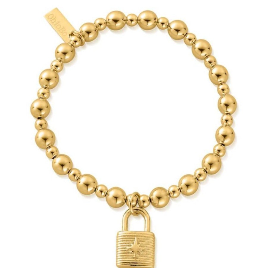 ChloBo Chlobo Small Ball Padlock Bracelet - Gold New