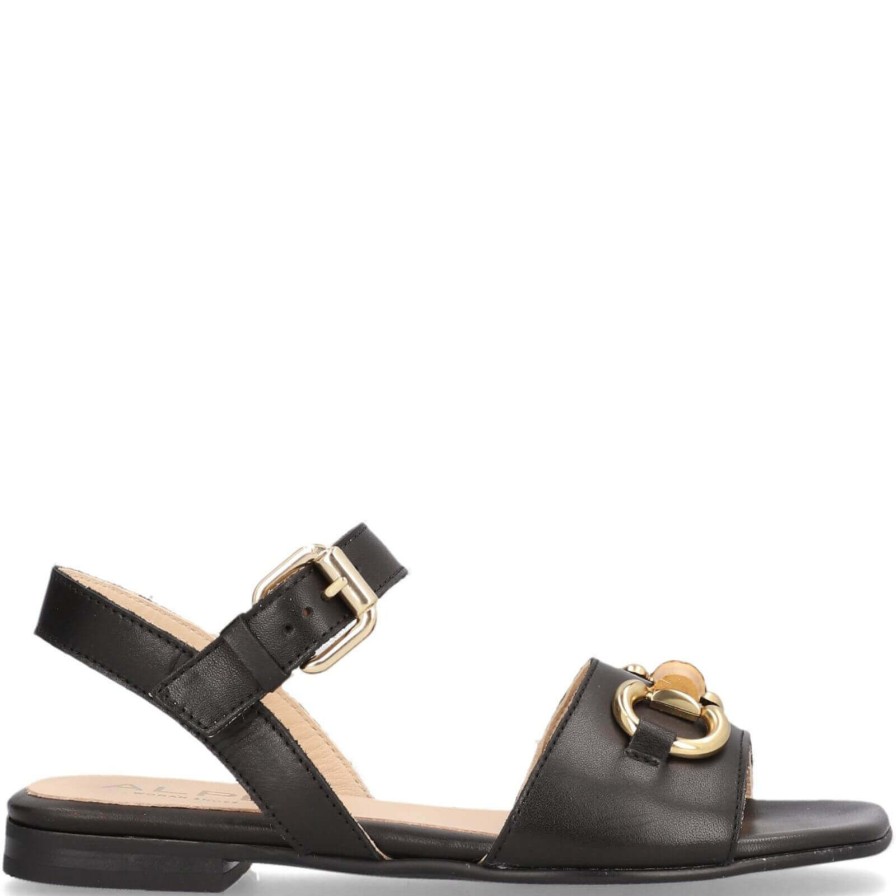 Alpe Alpe Black Leather Flat Sandals Hot