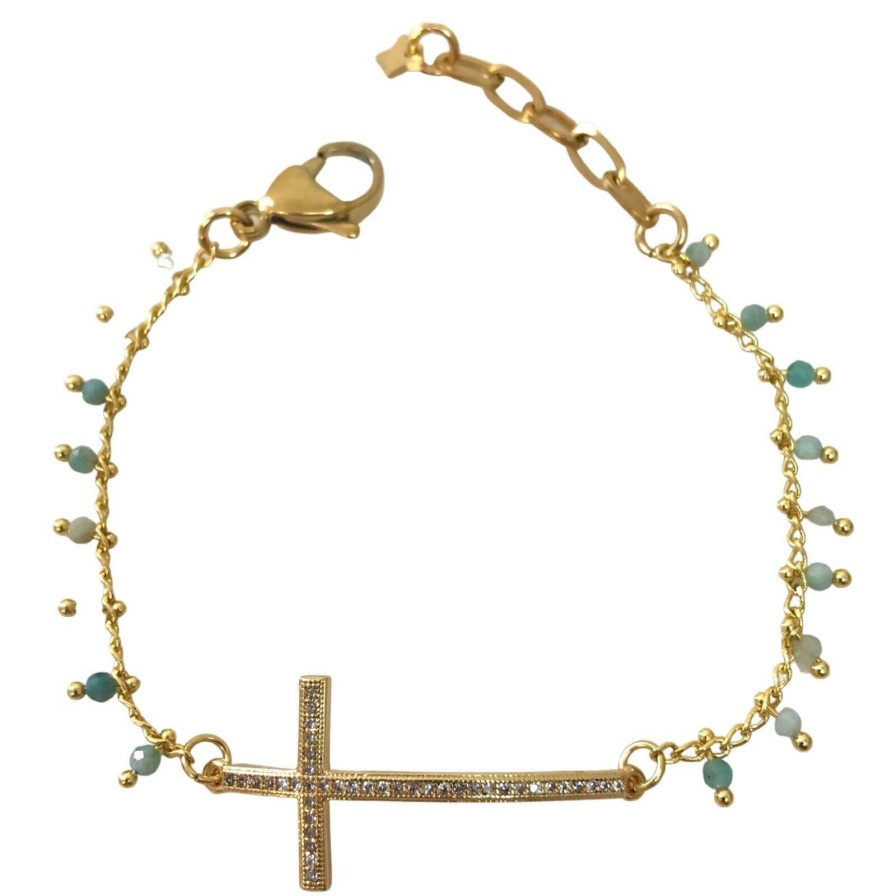 Angela D'Arcy Angela D'Arcy Gemstone Gold Cross Bracelet - Amazonite Best